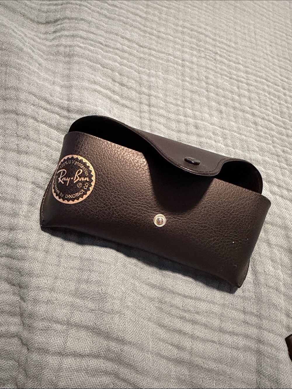 Ray-Ban Black Leather Sunglasses Case with Gold Logo